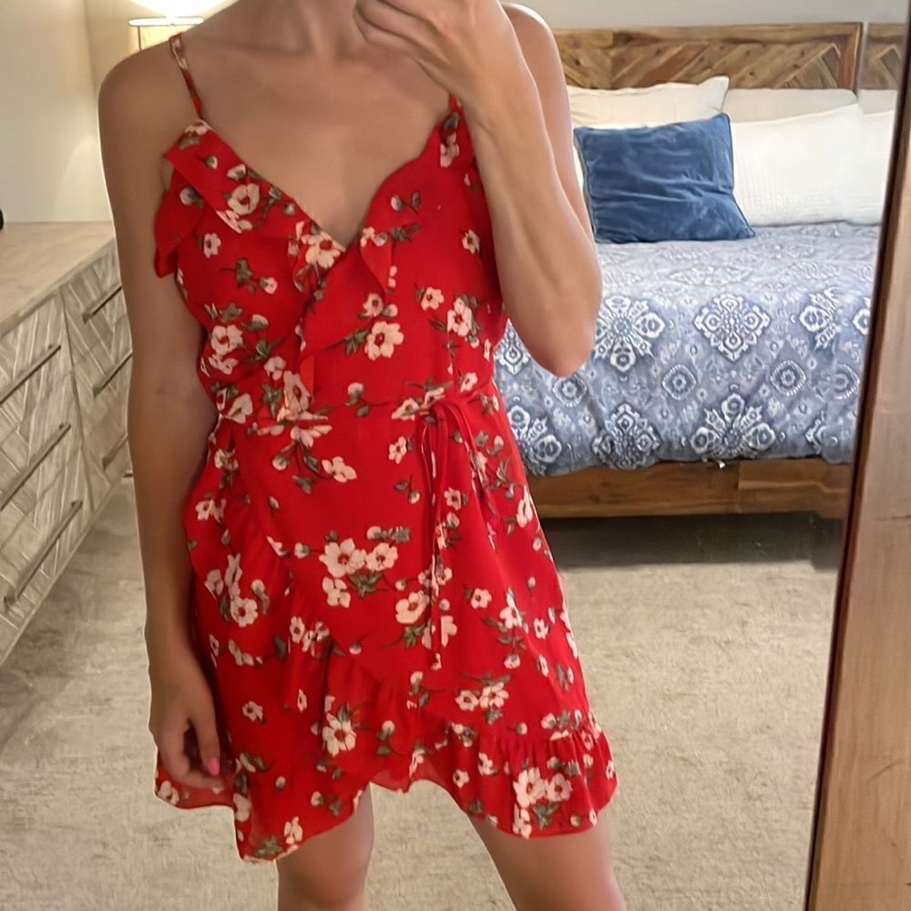 Promesa Red Floral Wrap Dress - Picture 2 of 6